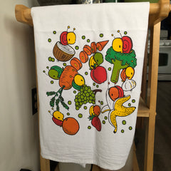 fruits and veggies flour sack tea towel
