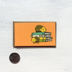 hedgehog + books mini card