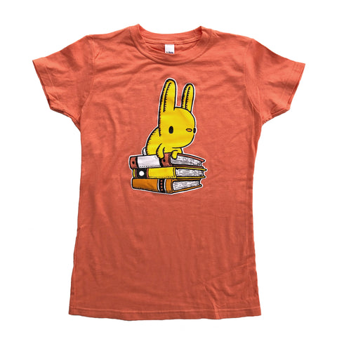 bunny with books ladies t-shirt