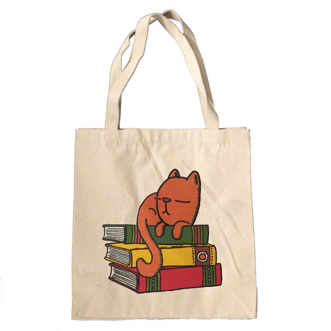sleepy kitty book tote bag
