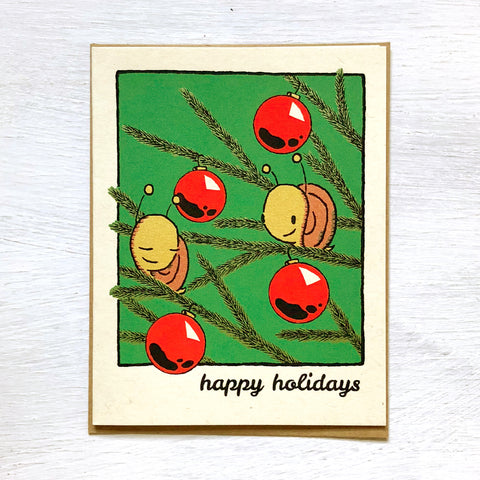 snails and ornaments holiday card
