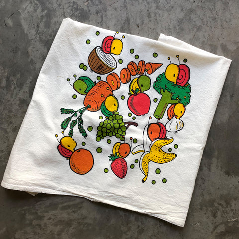 fruits and veggies flour sack tea towel