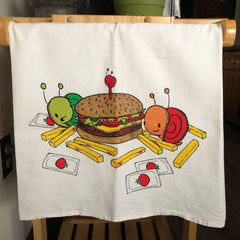 burgers + fries flour sack tea towel