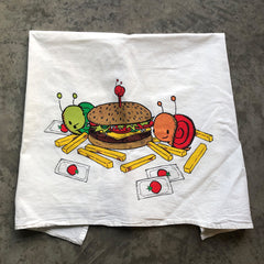 burgers + fries flour sack tea towel