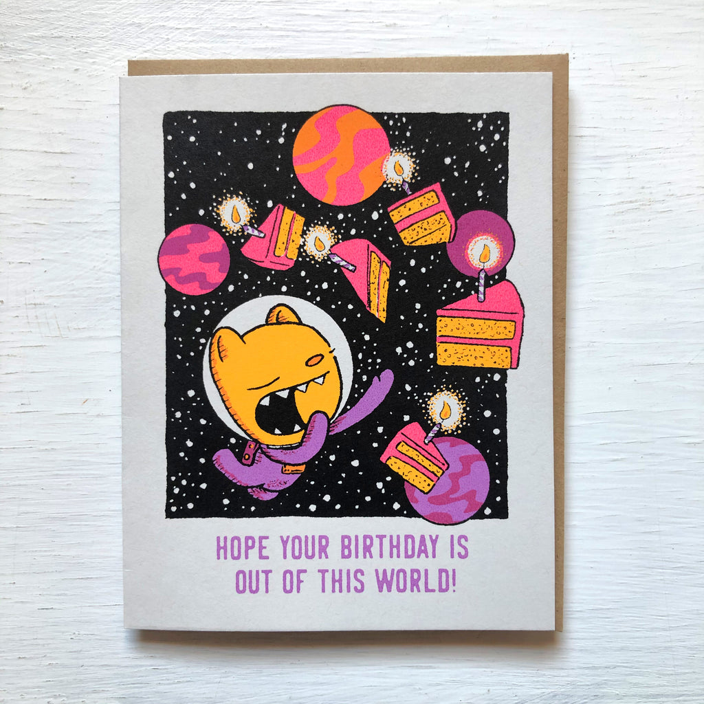 space cake birthday card