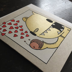 bear and snail love card, cute valentine card