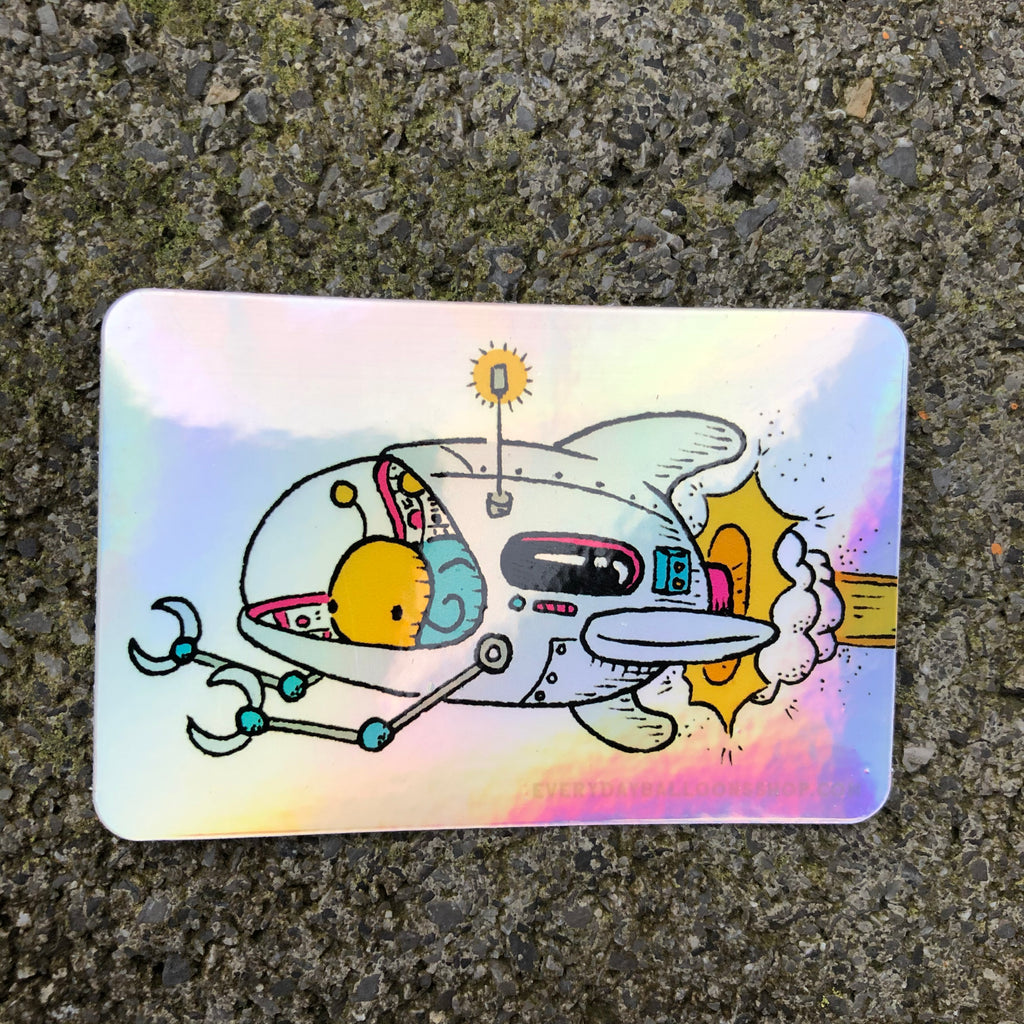 Snail Spaceship Holographic Sticker