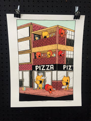 pizza place screen print, pizza print, art print
