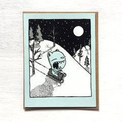 sledding bear holiday card