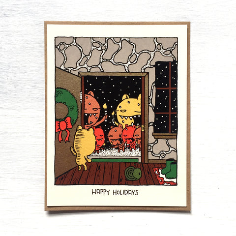 caroling bear holiday card