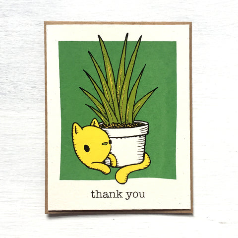 thank you cat with plant card