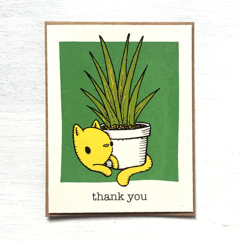 thank you cat with plant card