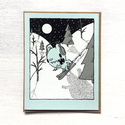 skiing bear holiday card