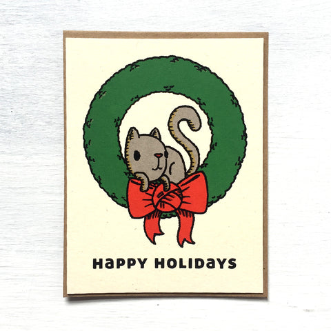 kitty wreath holiday card