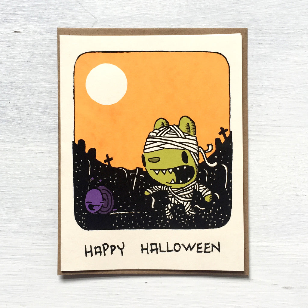 mummy bear halloween greeting card