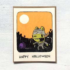 mummy bear halloween greeting card