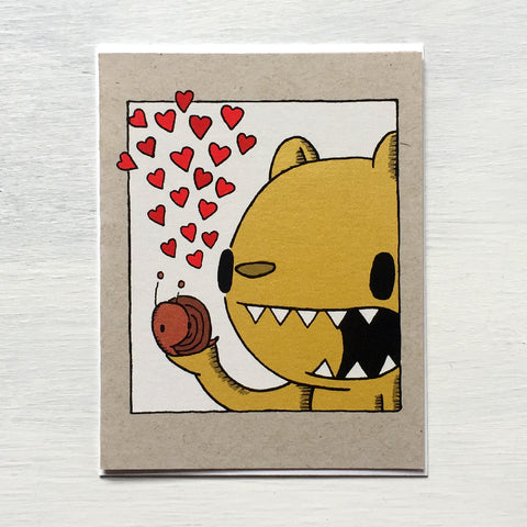 bear and snail love card, cute valentine card