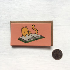 cat with book mini card