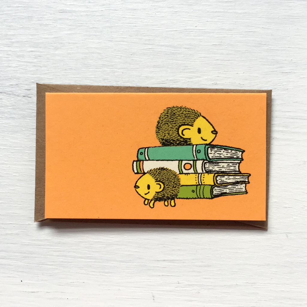hedgehog + books mini card
