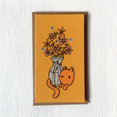 cat flower vase mini card