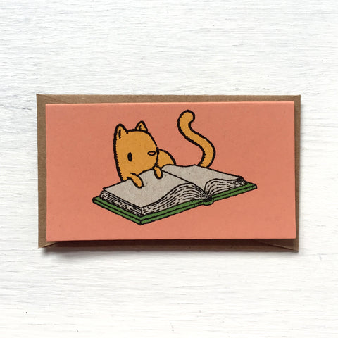 cat with book mini card
