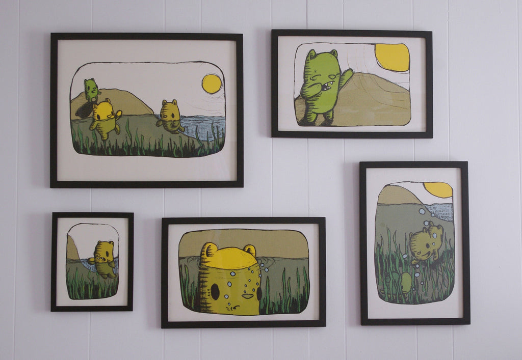beachside bears - set of five prints