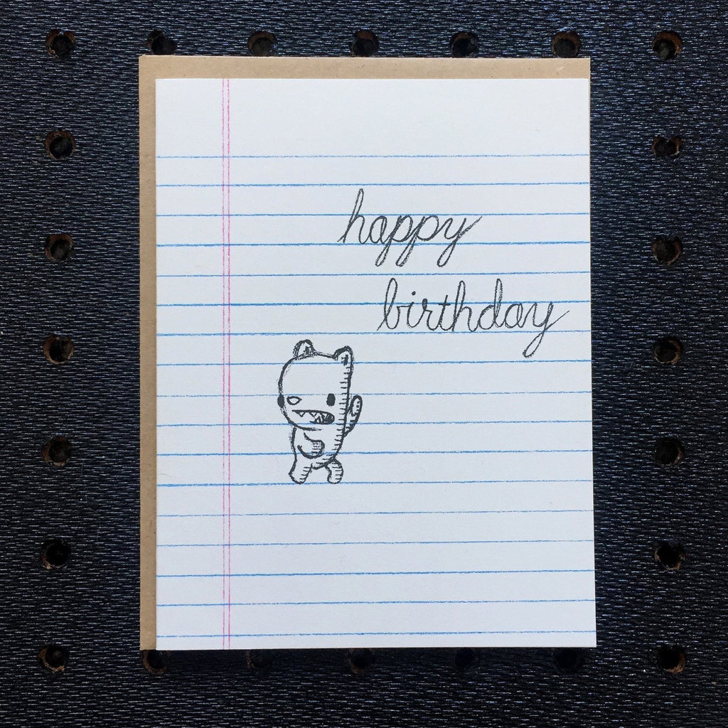happy birthday - bear - notebook paper greeting card