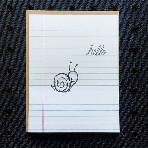 hello - snail - notebook paper greeting card