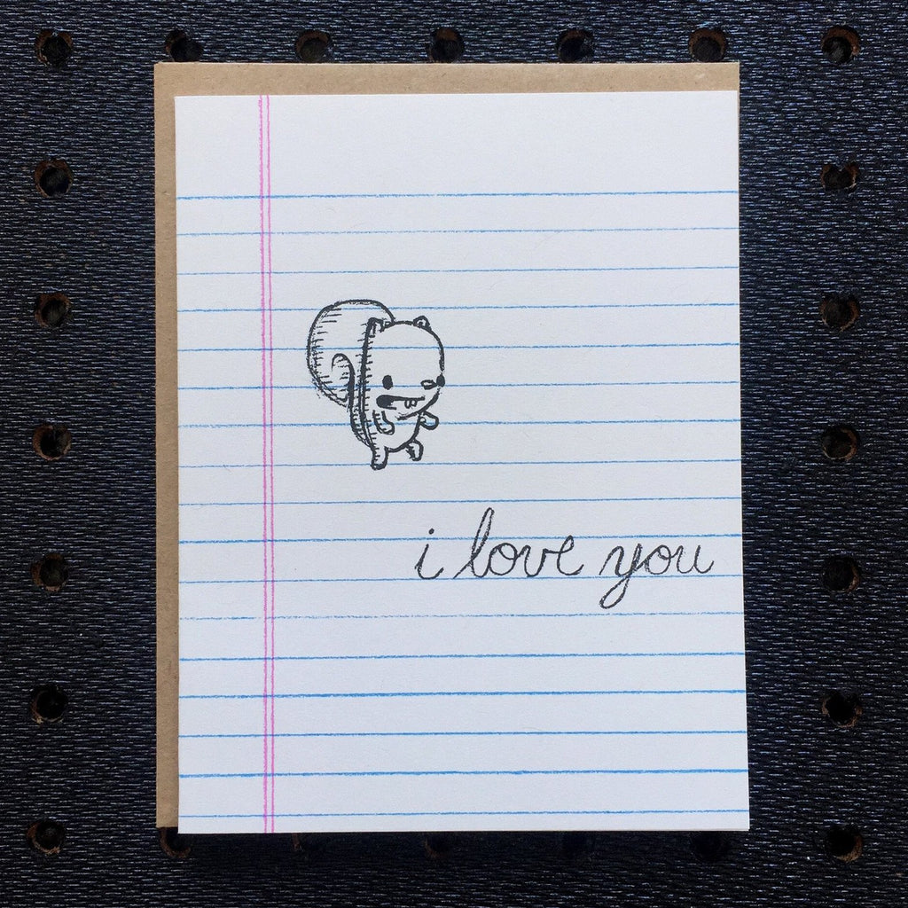 i love you - squirrel - notebook paper greeting card