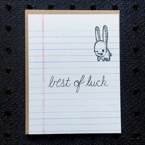 best of luck - bunny - notebook paper greeting card