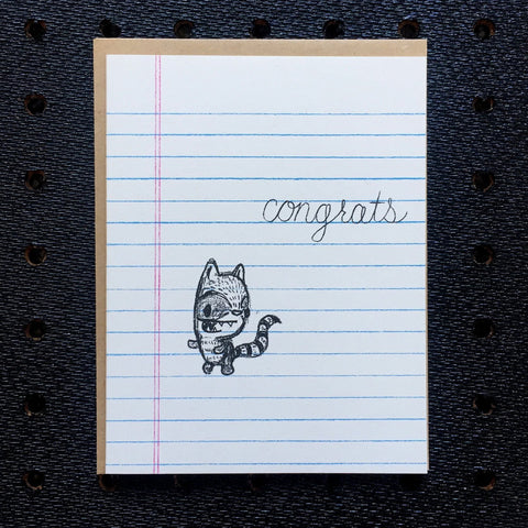 congrats - raccoon - notebook paper greeting card