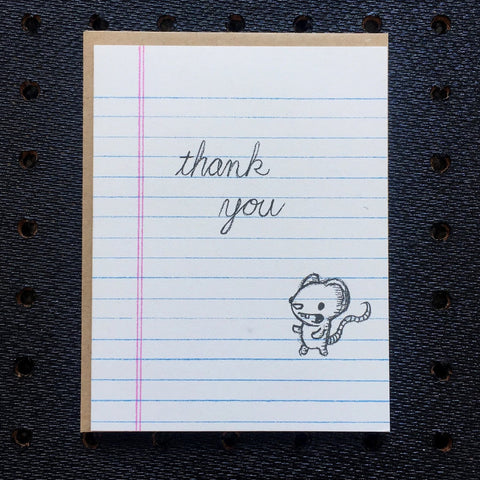 thank you - mouse - notebook paper greeting card