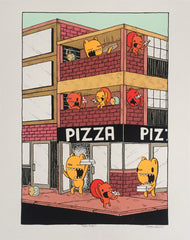 pizza place screen print, pizza print, art print