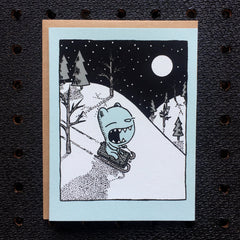 sledding bear holiday card