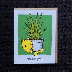 thank you cat with plant card