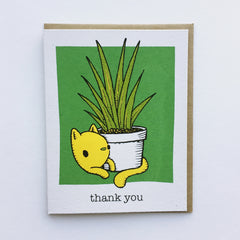 thank you cat with plant card